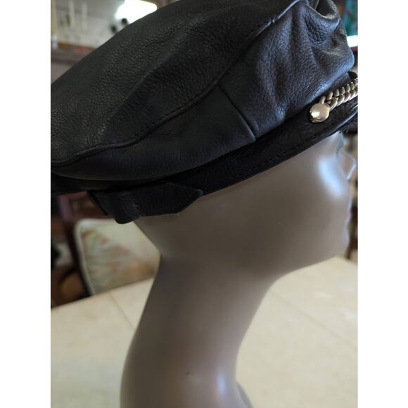 VTG Muir Easyriders Leather Chain Hat Cap Biker Captain Newsboy Hat Made In USA - Picture 2 of 9